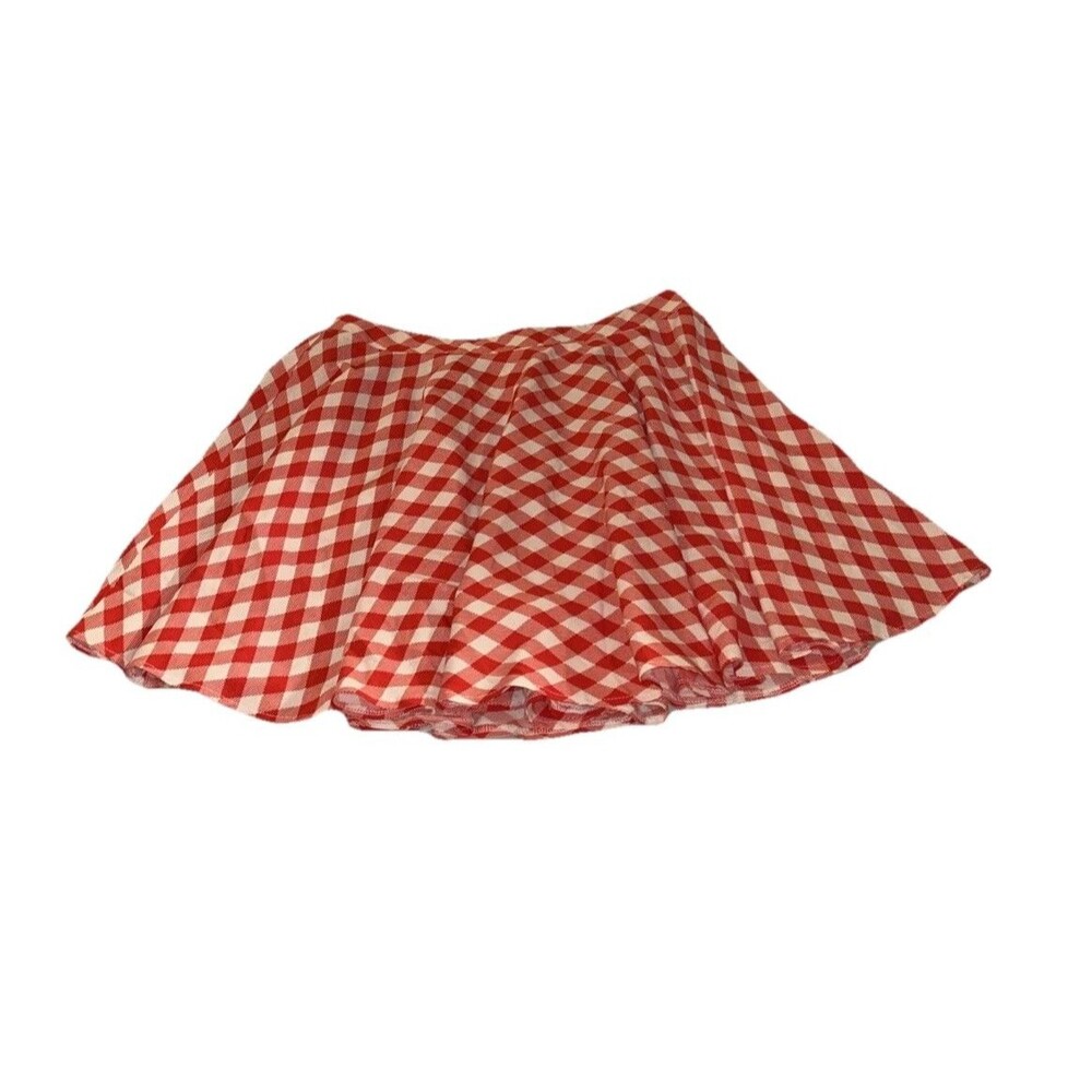 Shein Curve 1XL Pleated Red & White Gingham Short Skirt